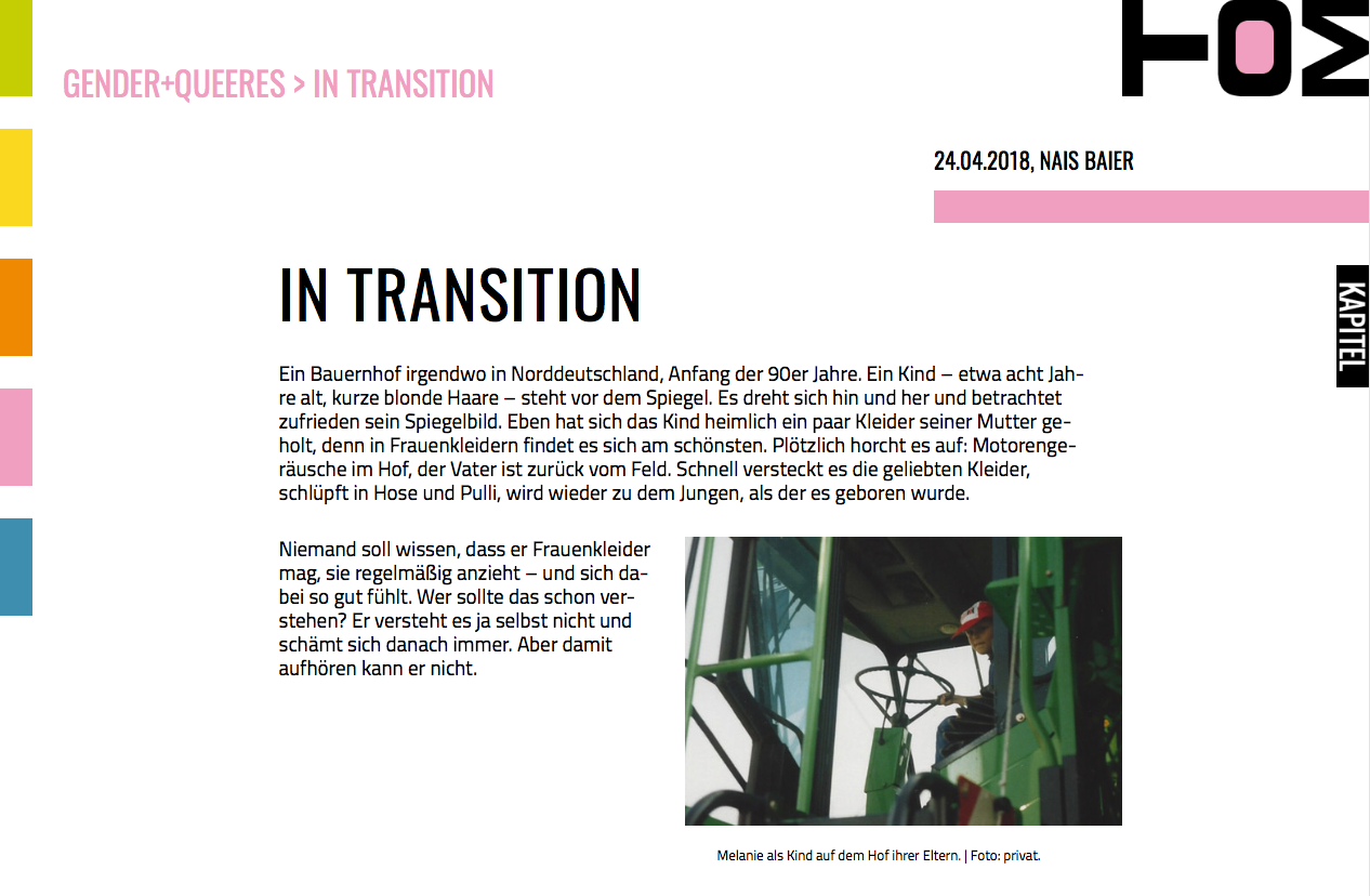 Artikel auf TOM-Website mit dem Titel "In Transition"
