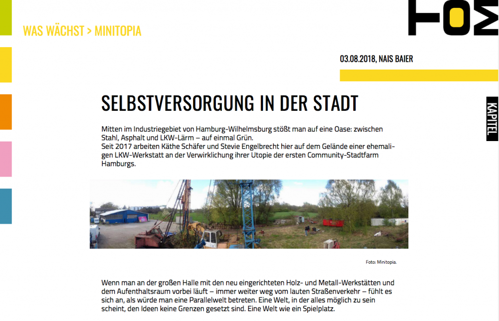 Artikel auf TOM-Website mit dem Titel "Selbstversorgung in der Stadt"